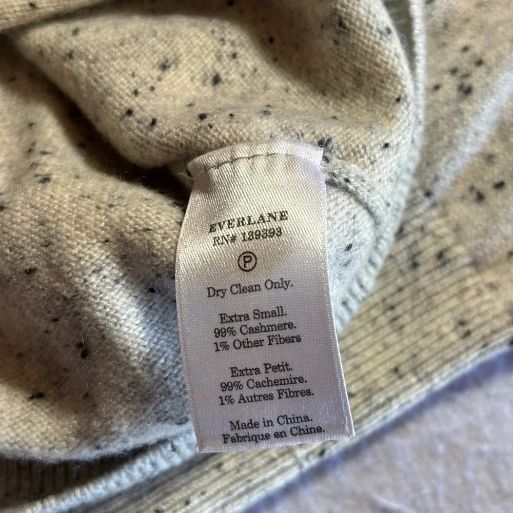 EVERLANE Women‎ XS Speckled Knit Crewneck Sweater 99% Cashmere Light Beige